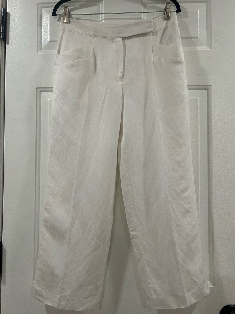 Club Monaco linen blend High-Waist Wide Leg White Crop Pants
